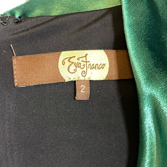 Eva Franco for Anthropologie Peplum Top Crushed Velvet Green Size 2 - Picture 3 of 12